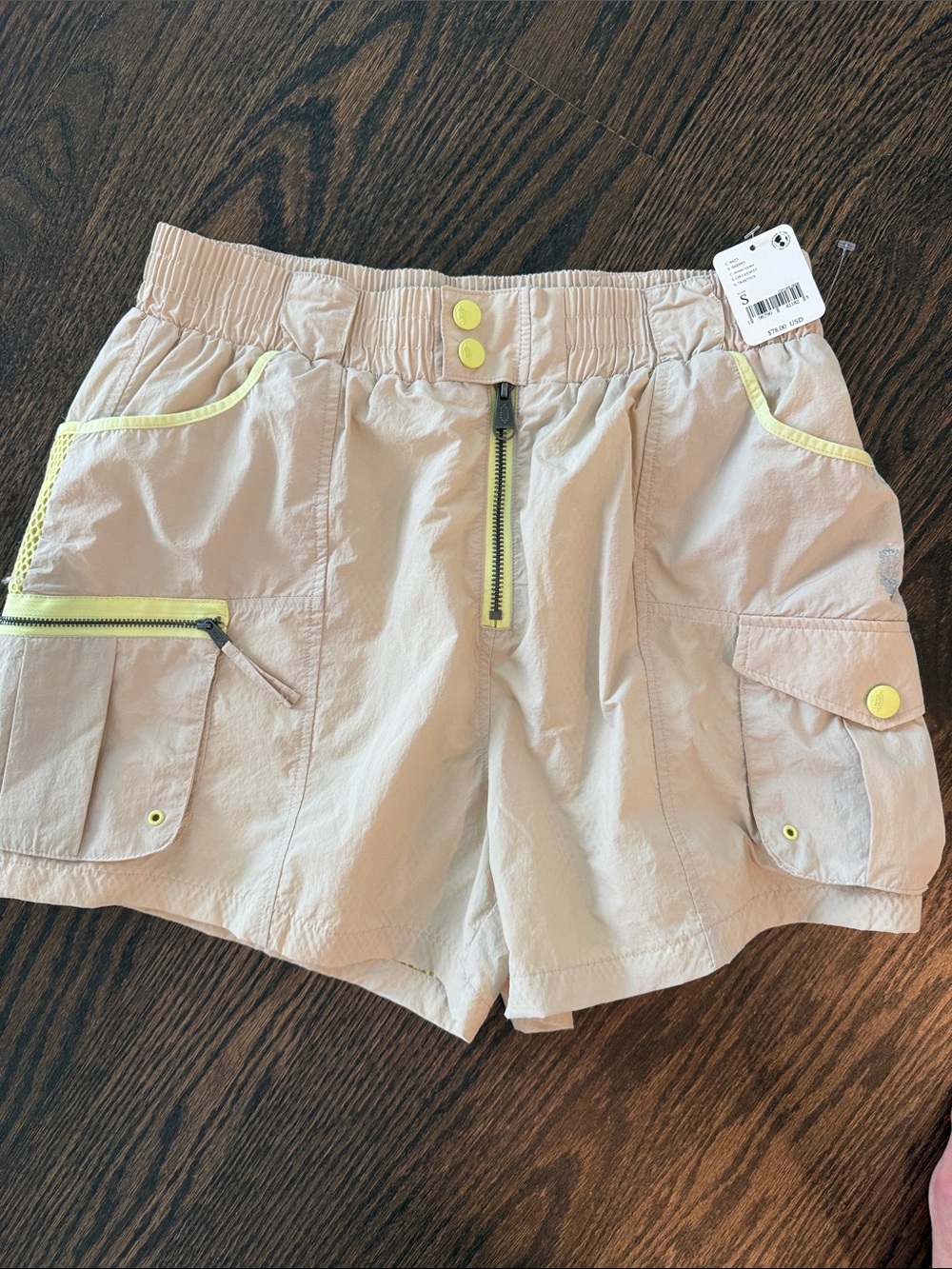 FREE PEOPLE Women's Beige Utility Cargo Shorts with Yellow Accents